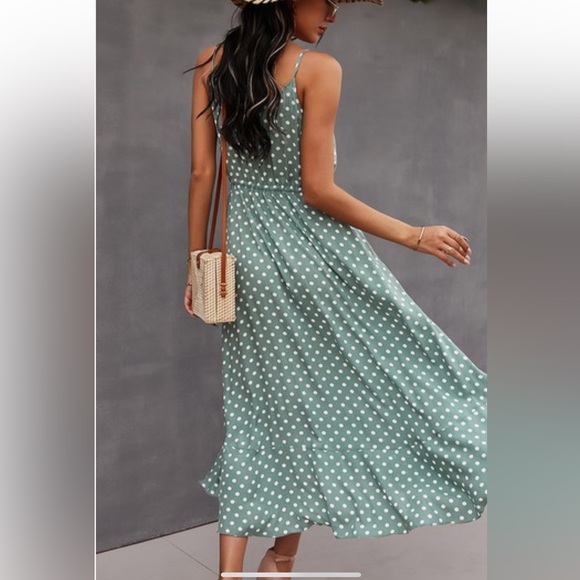 New v neck beautiful midi dress long summer sz S M L - Picture 2 of 4